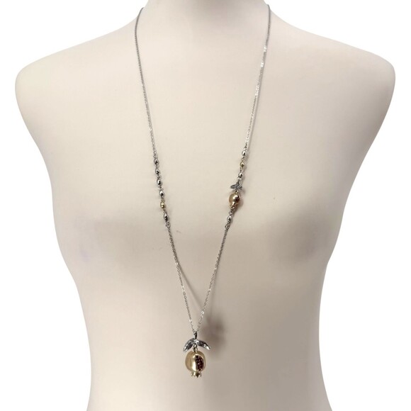 J. Jill Pomegranate Necklace Gold Silver Tone Winter Harvest Pendant 32" Holiday - Picture 7 of 10